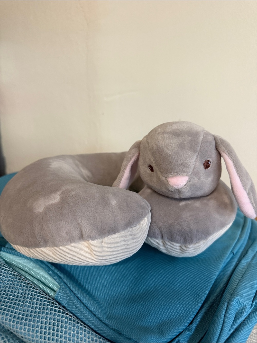 Plush Gray Bunny Travel Neck Pillow - Soft Support
